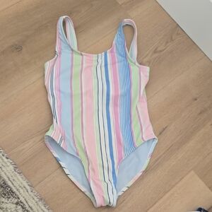 Roxy Girls One-Piece Swimsuit in Pastel Rainbow Stripes
